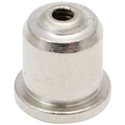 A small, silver metal cone with a threaded hole in the centre.