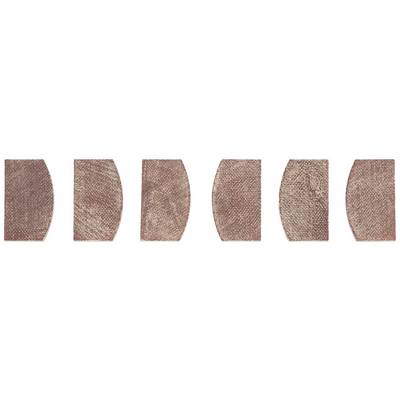 Six rounded, semi-circular fabric pieces in various shades of brown placed side by side on a white background.
