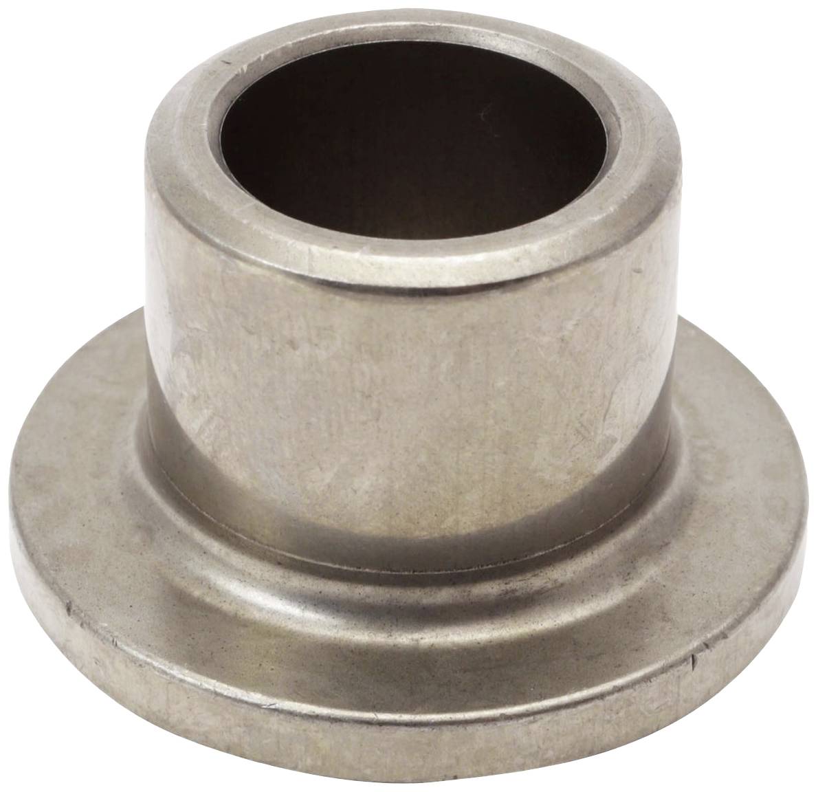 A metallic cylindrical bush sleeve with a wide flange, used for stabilisation and movement control in mechanical systems.