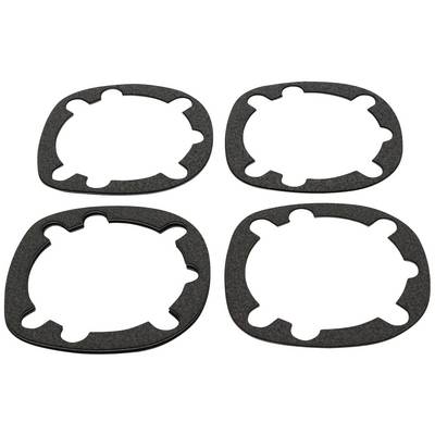 Four black sealing rings with a wavy edge profile, evenly arranged on a light background. Ideal for mechanical applications.