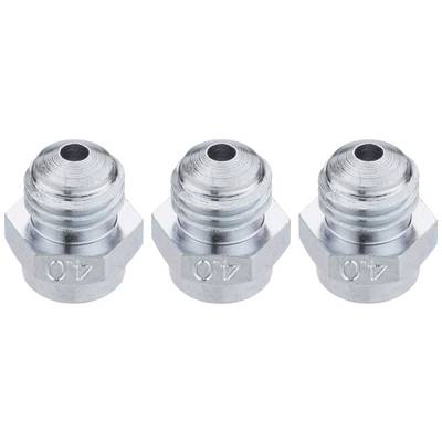 Three silver metal adapters numbered '40', arranged side by side in a row.