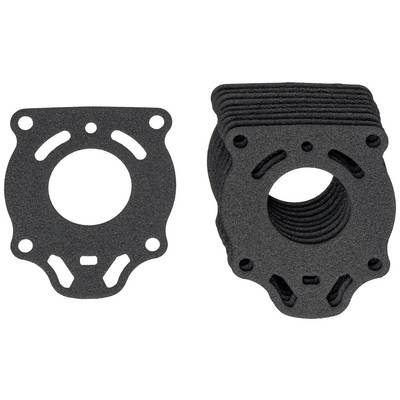 Two stacked black seals of different shapes made of metal, arranged side by side on a white background.