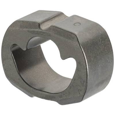 A metallic, ring-shaped object with an irregular, open form and smooth surface.