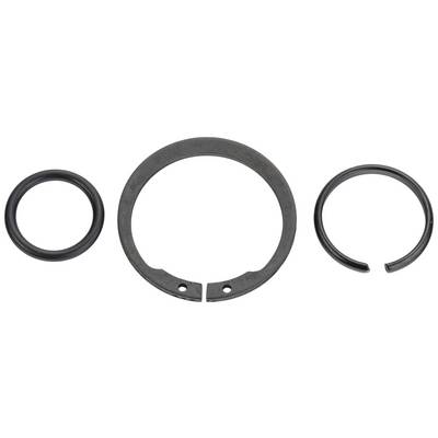 Three sealing rings in various sizes: a closed ring on the left, an open ring on the right, and a large retaining ring in the centre.