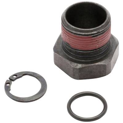 'Brake Calliper Repair Kit: contains a nut with red thread, a retaining ring and an O-ring. Replacement part for bicycle or car.'