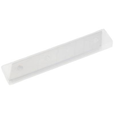 A transparent, rectangular plastic container that apparently serves as packaging or protection for long, narrow objects.