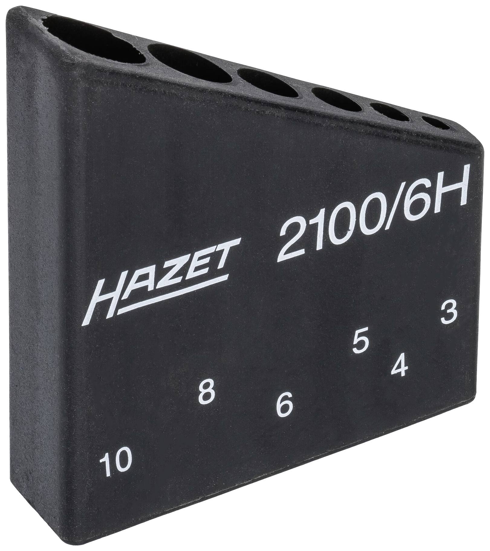 Black tool holder by Hazet with holes for various sizes, numbered from 3 to 10.