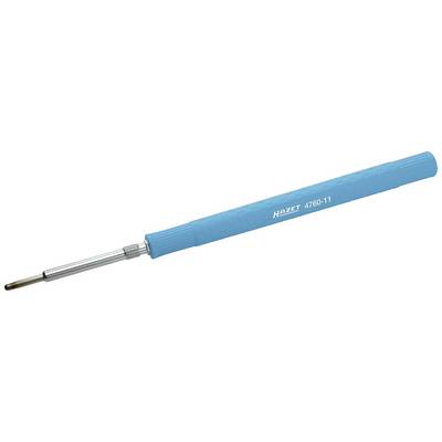 Blue screwdriver with a long handle, marked with 'Hazet 4760-11', showing the metallic tip to the left.