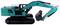 Excavator in side view showing blue boom and bucket. Brand name 'KOBELCO' and model 'SK100N' visible on the bodywork.