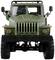 A green off-road vehicle with robust tyres and a distinctive front view. No recognisable surroundings or movement.