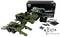 Green model vehicle set with trailer and packaging. Accessories and assembly instructions included. Suitable for children aged 8 and above.