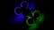 'Drone with glowing blue and green lights flying in the darkness.'
