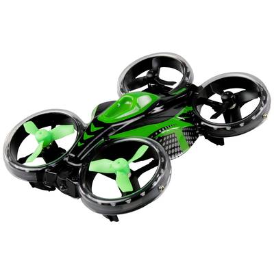 A black and green quadcopter drone, suitable for both indoor and outdoor flights.