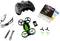 Drone set with remote control, spare propellers, battery, USB charging cable, tools and instruction manual.
