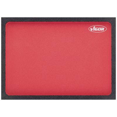 A rectangular red mouse mat with a black border and the white 'Vigor' logo in the top right corner.