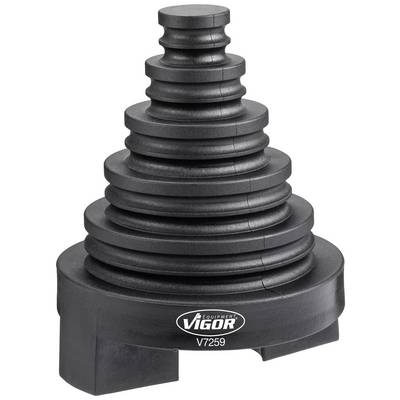 A black, stepped rubber adapter with the inscription 'Vigor V7259'. Used for automotive work to seal different openings.