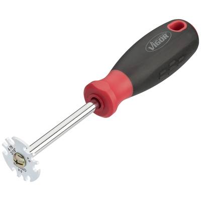 A screwdriver with a red handle and special head for Torx screws.