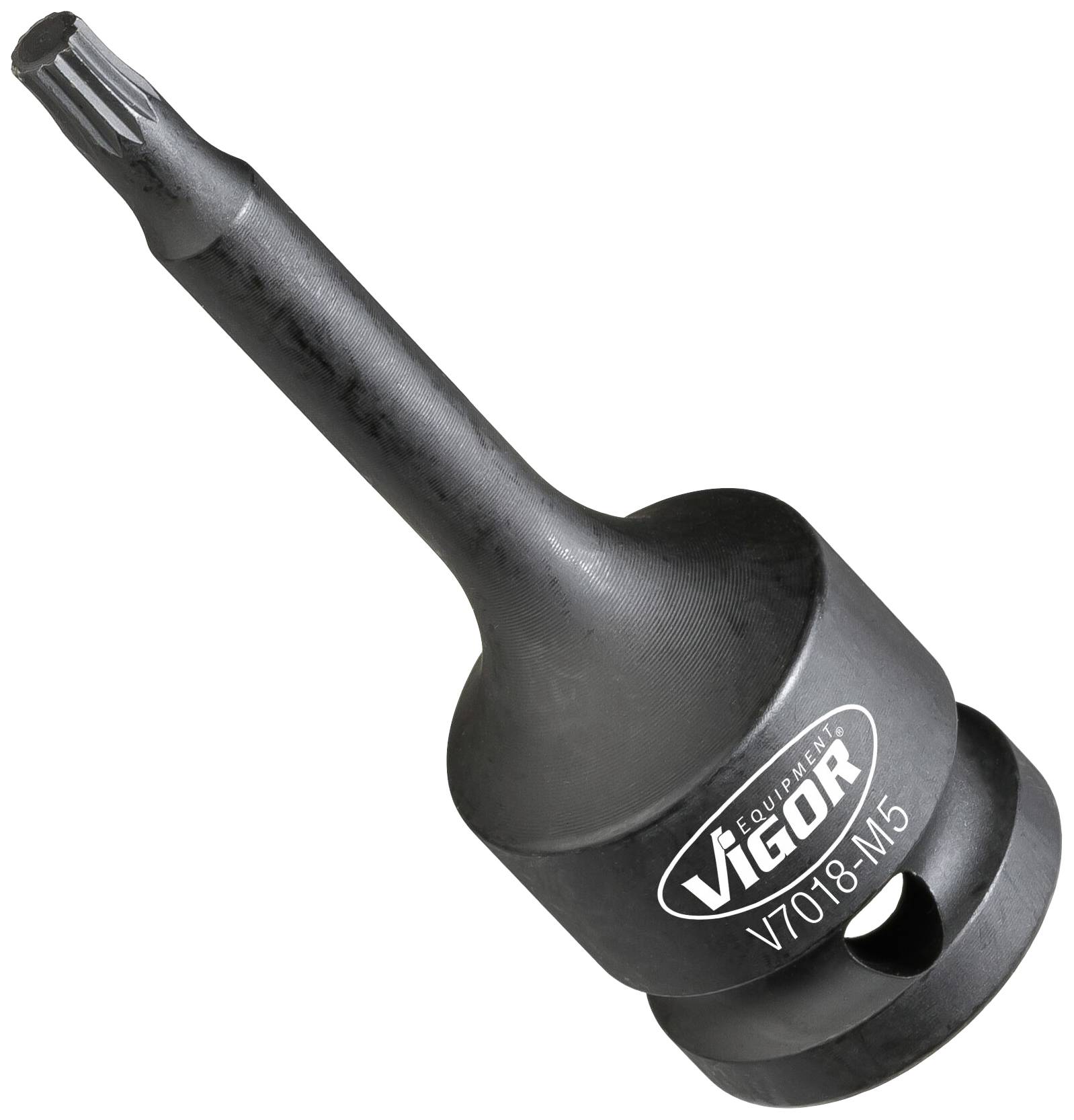 Bit attachment with Torx profile and black coating. Marked with 'Vigor V7018-M5'. Used for screw-related work.