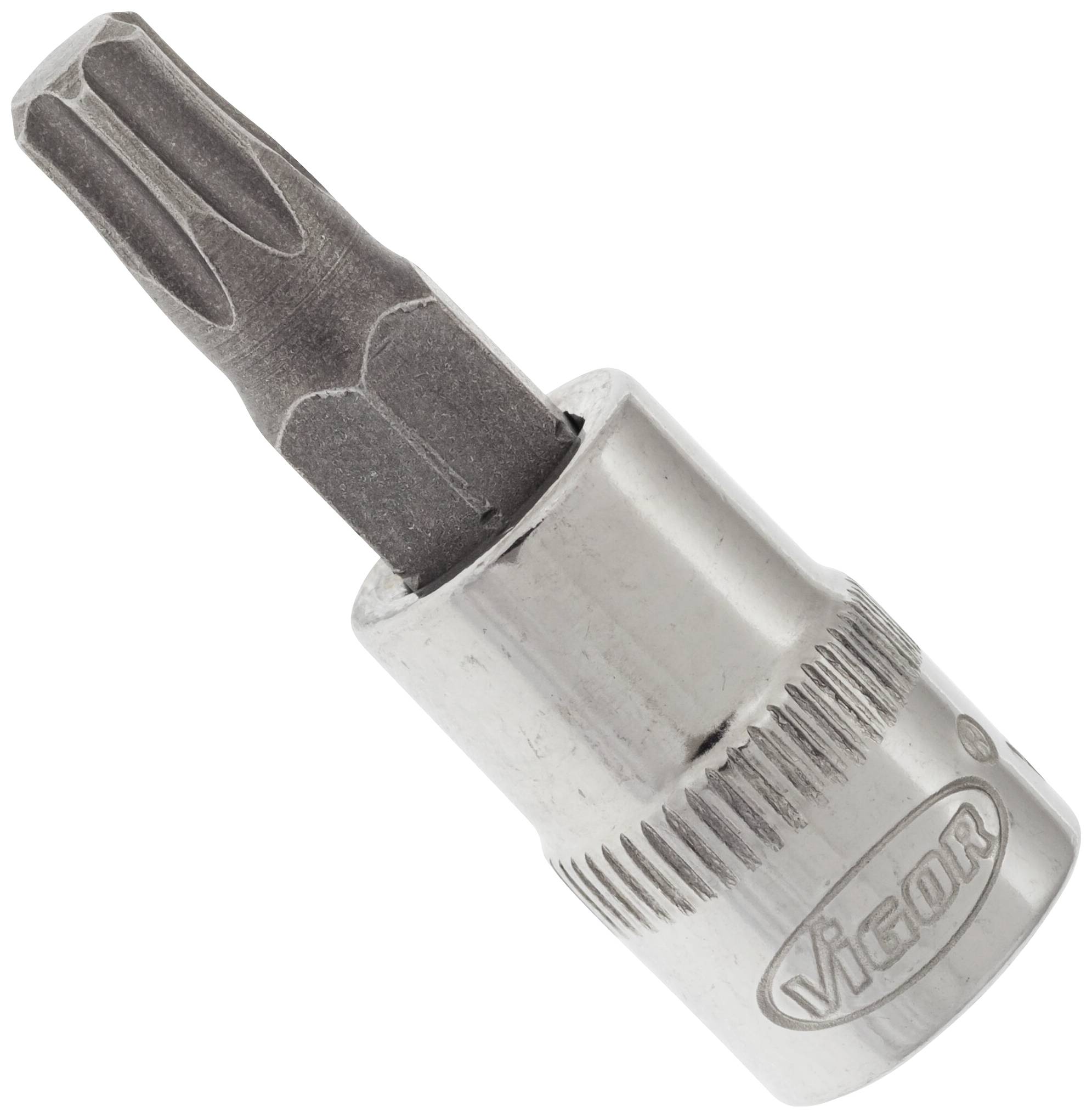 Metal bit screwdriver with T-profile, with the 'Vigor' engraving on the side. Used for precise screw work.