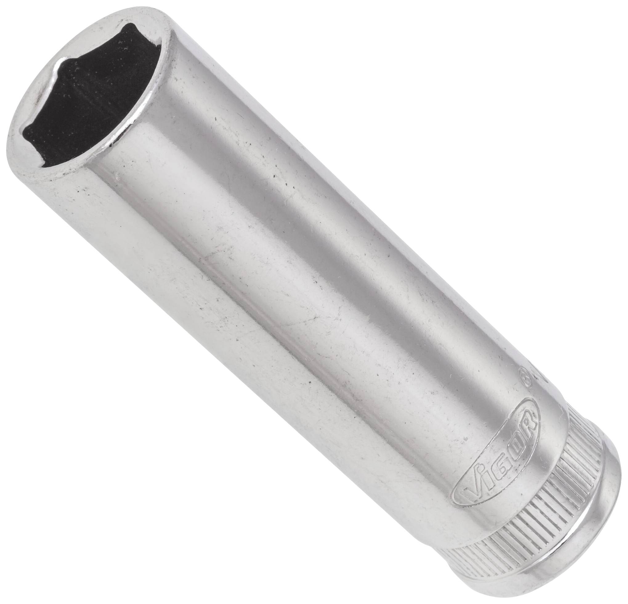 A silver socket key attachment, cylindrical, with a knurled end, possibly made of metal. No further details visible.