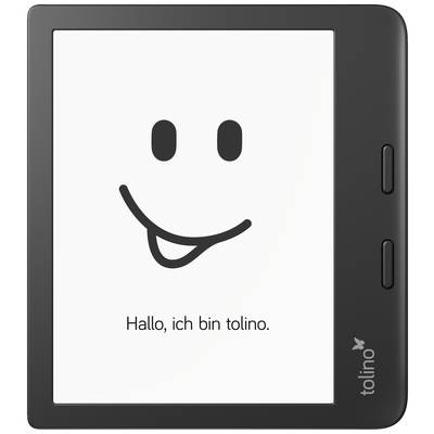 An e-reader with a smiling face on the screen. Beneath it reads the text 'Hello, I'm tolino.'