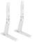 Two white, adjustable metal stands with holes and screws, suitable for supporting objects or devices.