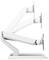 An adjustable monitor arm in white with three joints, demonstrating various tilt angles. Ideal for ergonomic workspaces.