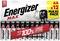 Twelve Energizer Max AA batteries in one pack. Packaging emphasises '100% longer lasting' and '10-year storage'.
