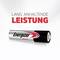 Battery with 'Energizer MAX' inscription in front of a background with concentric circles. Text: 'Long-lasting performance'.