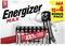 Energizer Battery Pack with 16 AAA Batteries, logo and cartoon-style mascot. Text: '12+4 Bonus Pack', '100% longer lasting'.