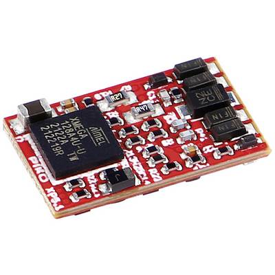 A red circuit board with black integrated circuits and silver contacts. Main chip marked with 'ATMEGA1284AU'.
