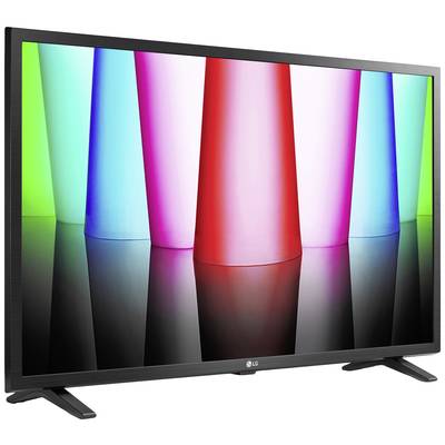 Flat-screen television with a colour-intensive display, showing large, overlapping colour gradients in pink, blue, green, and red.