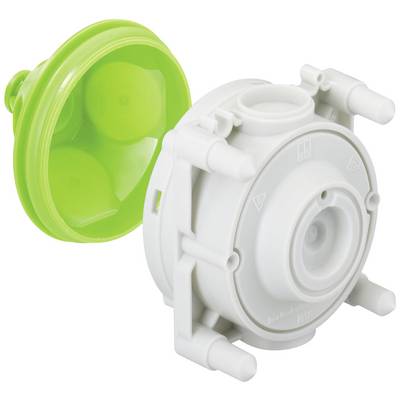 A white water filter with a green cap showing three suction cups. The filter has multiple connections and a circular design.