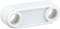 A white, rectangular plastic component with rounded ends and two circular holes on its sides, used for connections.