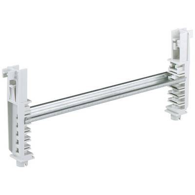A white plastic component with two mounting brackets at the ends and a metal rod in the centre; likely part of a mounting system.