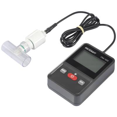 A digital volume measuring device with a display and sensor unit, connected by a cable, for measuring air flow.