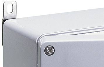 Metal corner section of an enclosure with screw and mounting tab, typical for industrial applications.
