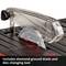 Electric tool with visible diamond cutting blade and transparent protective cover. Text below: 'Includes diamond cutting disc and tool for disc replacement'.