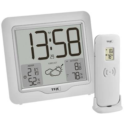 Digital thermometer shows time 13:58, indoor and outdoor temperatures of 21.9°C and 8°C, and humidity of 52% and 78%.