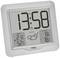 Digital thermometer showing time '13:58'. Room temperature 21°C, Outside temperature 8°C, Indoor humidity 52%, Outdoor humidity 78%. Weather forecast symbol with clouds and sunrays.