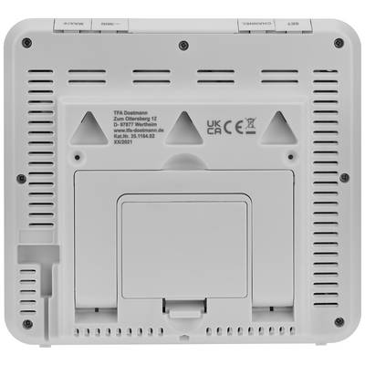 Back of an electronic device with ventilation slots, battery compartment, and manufacturer information in the centre.