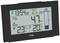 Digital display of a weather station device, showing date, time, precipitation amount in millimetres, and temperature in degrees Celsius.