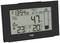 Digital weather display shows current time, date, rainfall in millimetres, indoor temperature and forecast with rain symbol.