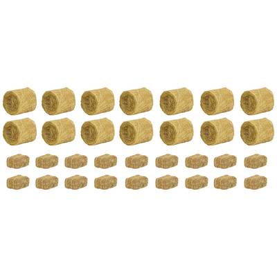 Four rows of hay bales: Two rows of round bales on top, two rows of rectangular bales below, all against a light background.