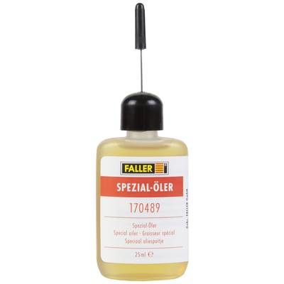 Special oil bottle with needle applicator, label 'Faller Special Lubricant 170489', designed for precise lubrication, contents 25 ml.