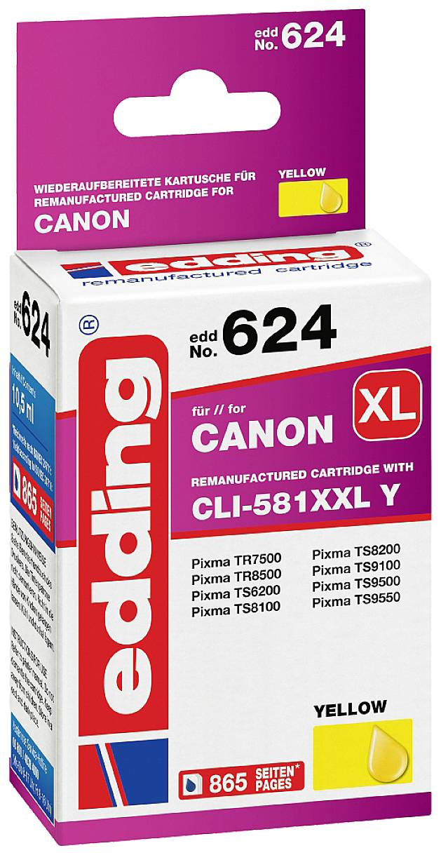 Edding Ink cartridge replaced Canon CLI-581Y XXL Compatible Yellow EDD-624 18-624