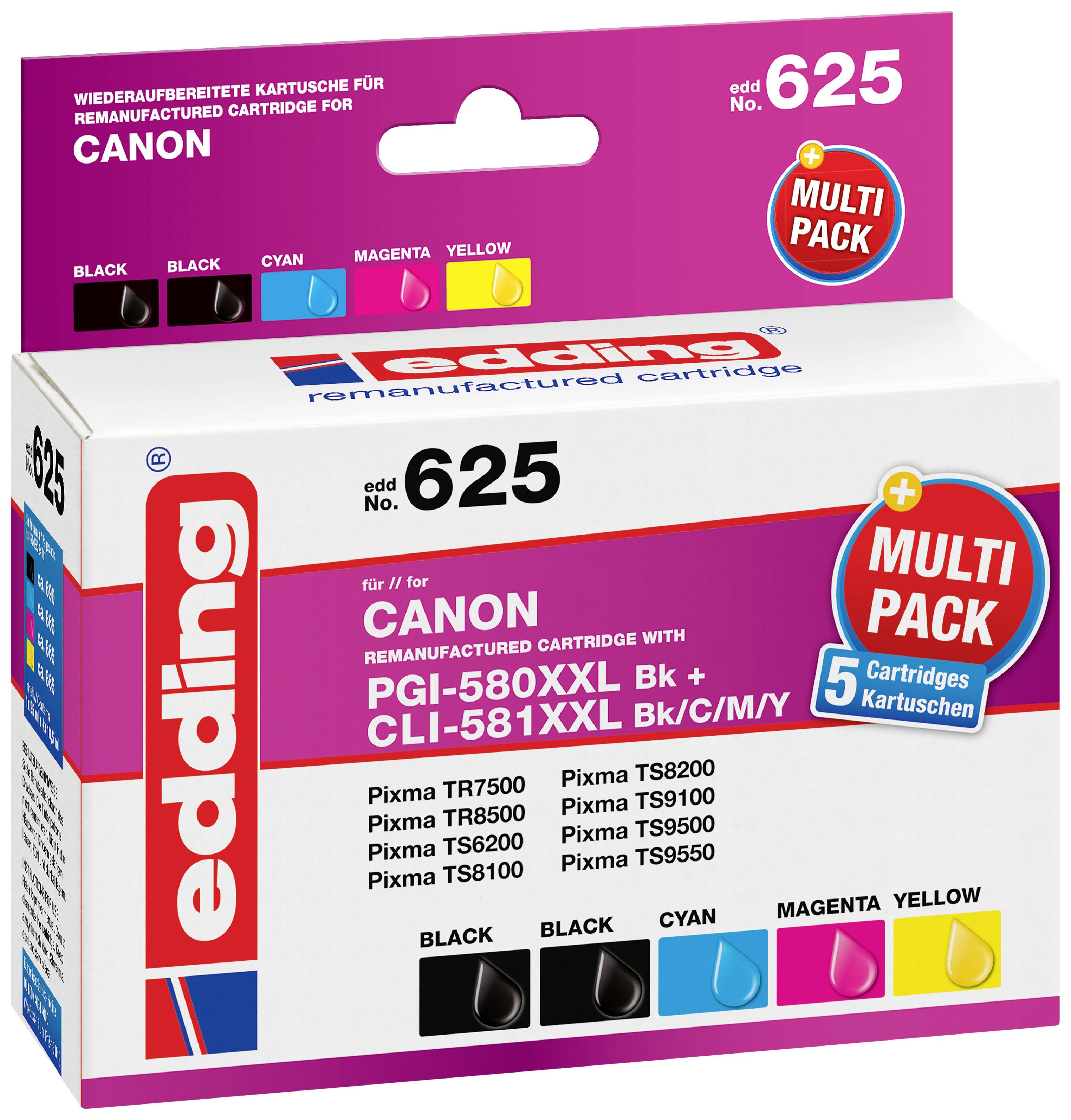 Edding Ink cartridge replaced Canon PGI-580PGBK XXL, CLI-581C XXL, CLI-581M XXL, CLI-581Y XXL Compatible Set Colour EDD-625 18-625