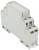 Grey-white electrical circuit breaker in rectangular form, with multiple connections at the top and bottom, designed for mounting on DIN rails.