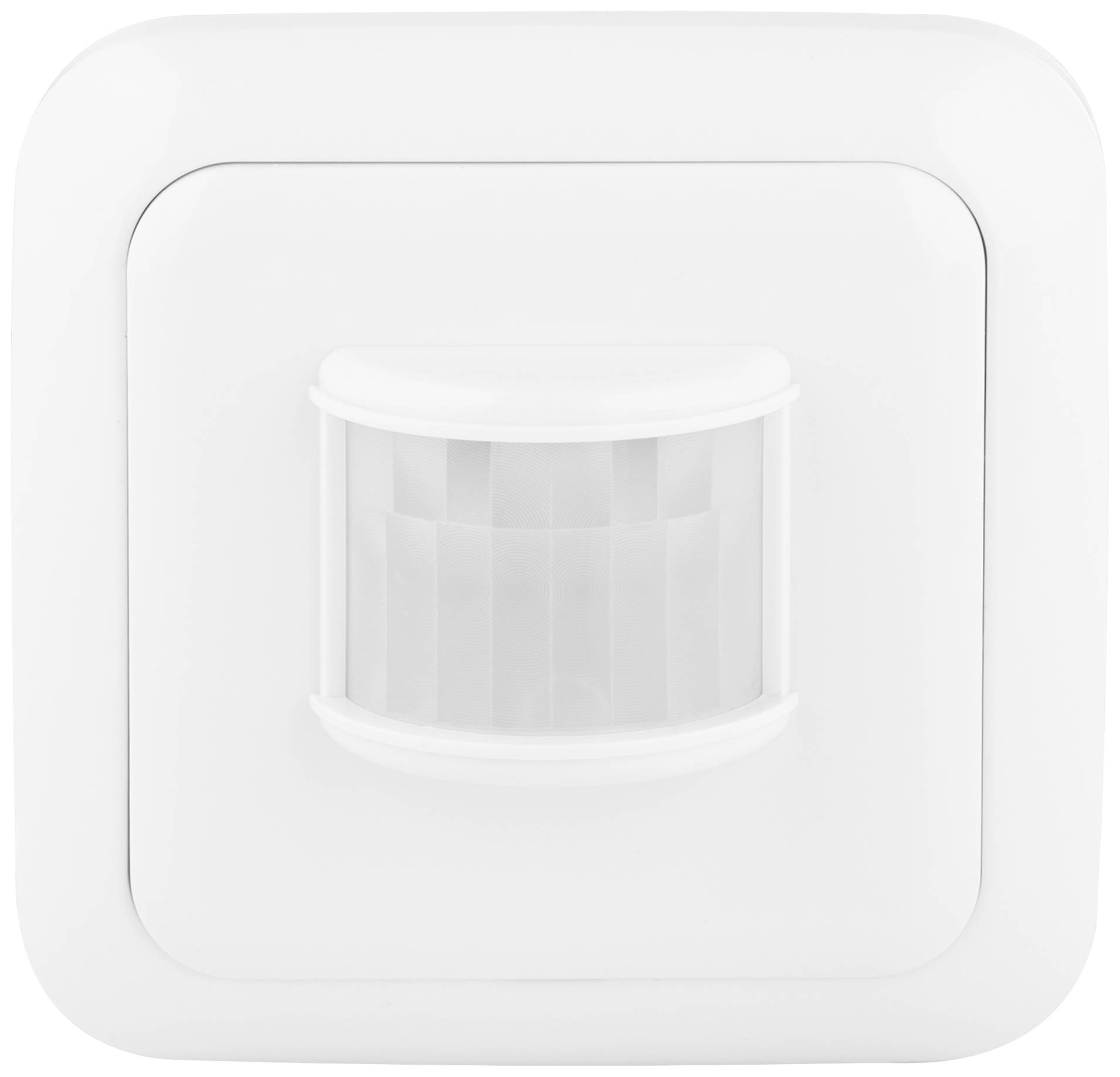A white motion sensor on a wall, detecting movement in the room and used for lighting control.