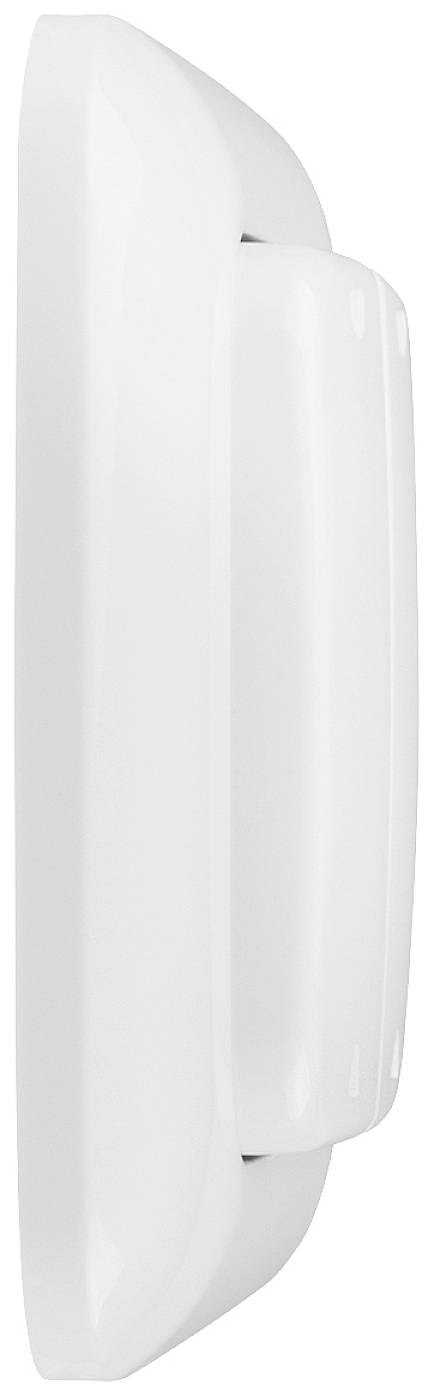 Side door handle, made of white plastic, with a slightly curved design.